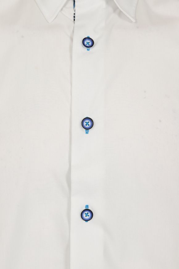 White with Blue Paisley Trim Short Sleeve Shirt