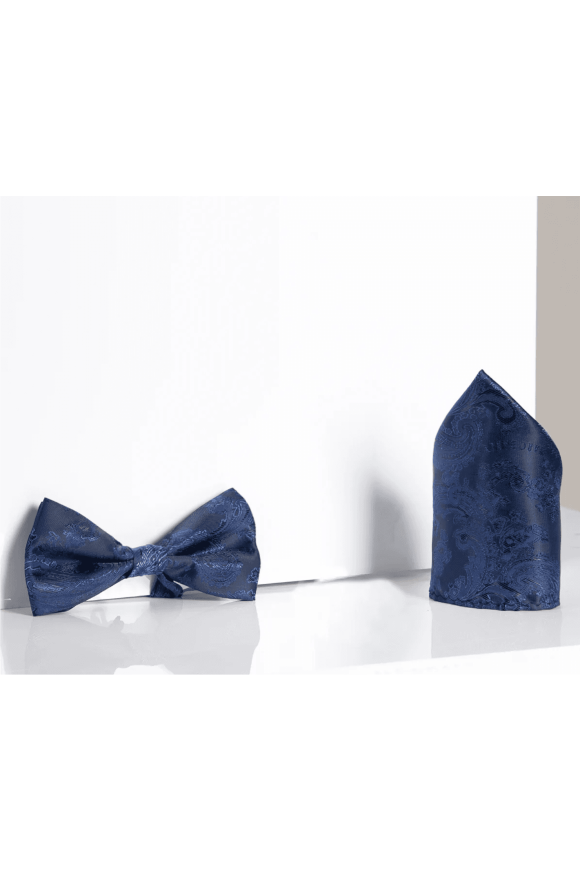 Marc Darcy Blue Paisley Lining Bow tie & pocket square set