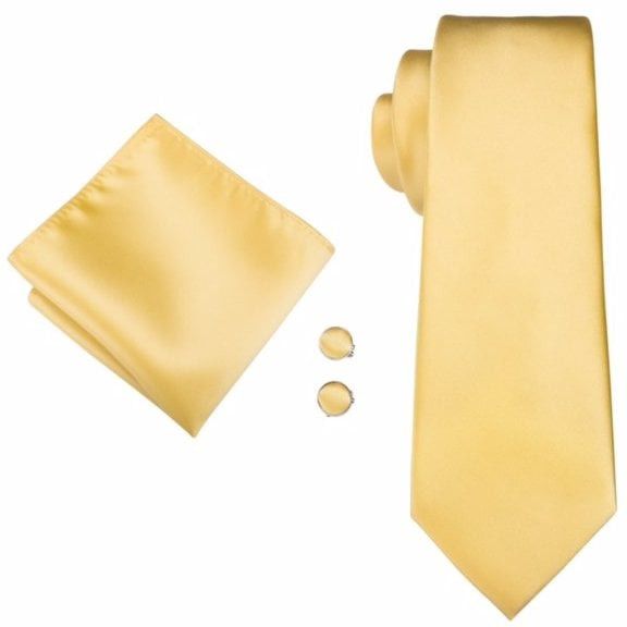 Pale Pastel Yellow pocket square, Cufflink and wedding tie set