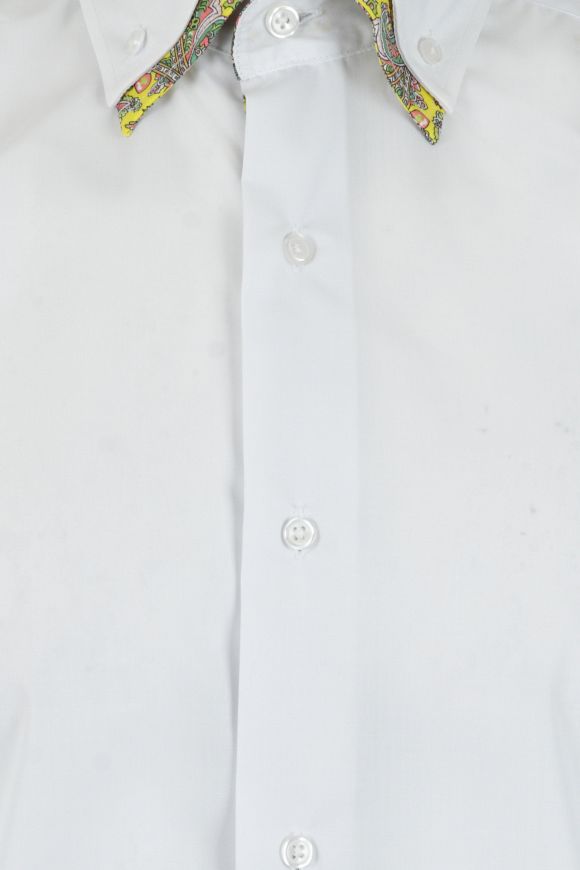 Plain White Regular Fit 100% Cotton Shirt with Yellow Paisley Double Collar