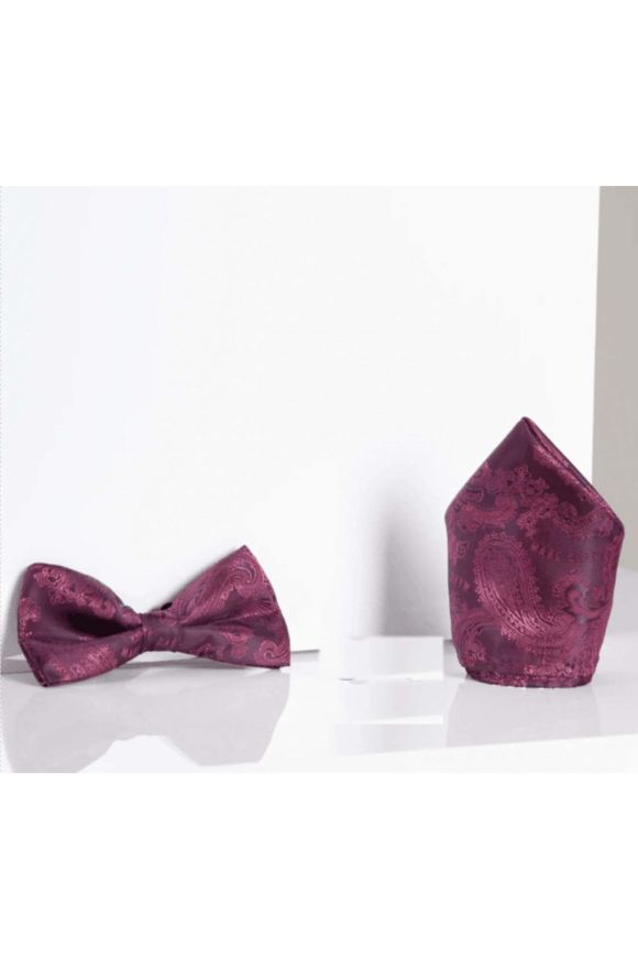 Marc Darcy Berry Lining Paisley Bow tie & pocket square