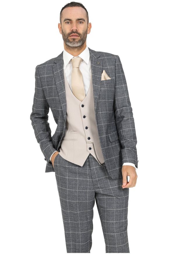 Jenson Samuel Oxford Grey Check Suit with Contrast Kelvin Stone Waistcoat