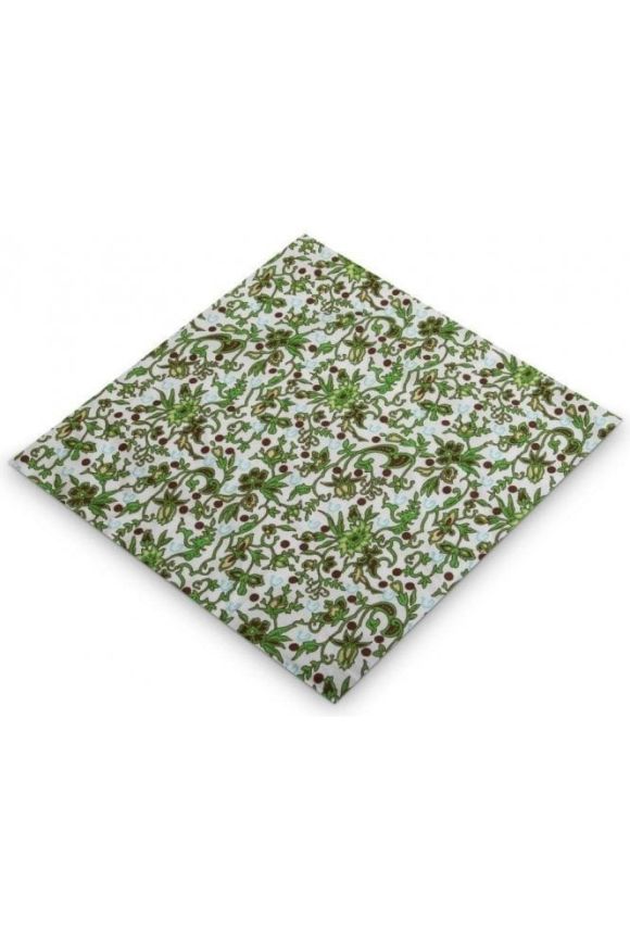 Mens Green and White Floral Paisley Cotton Pocket Square